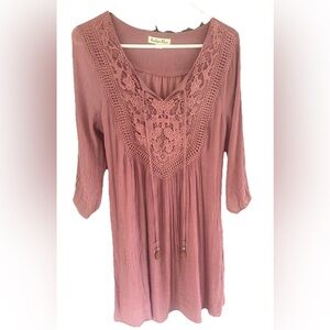 Indigo Rose Crochet Lace Dress Pink